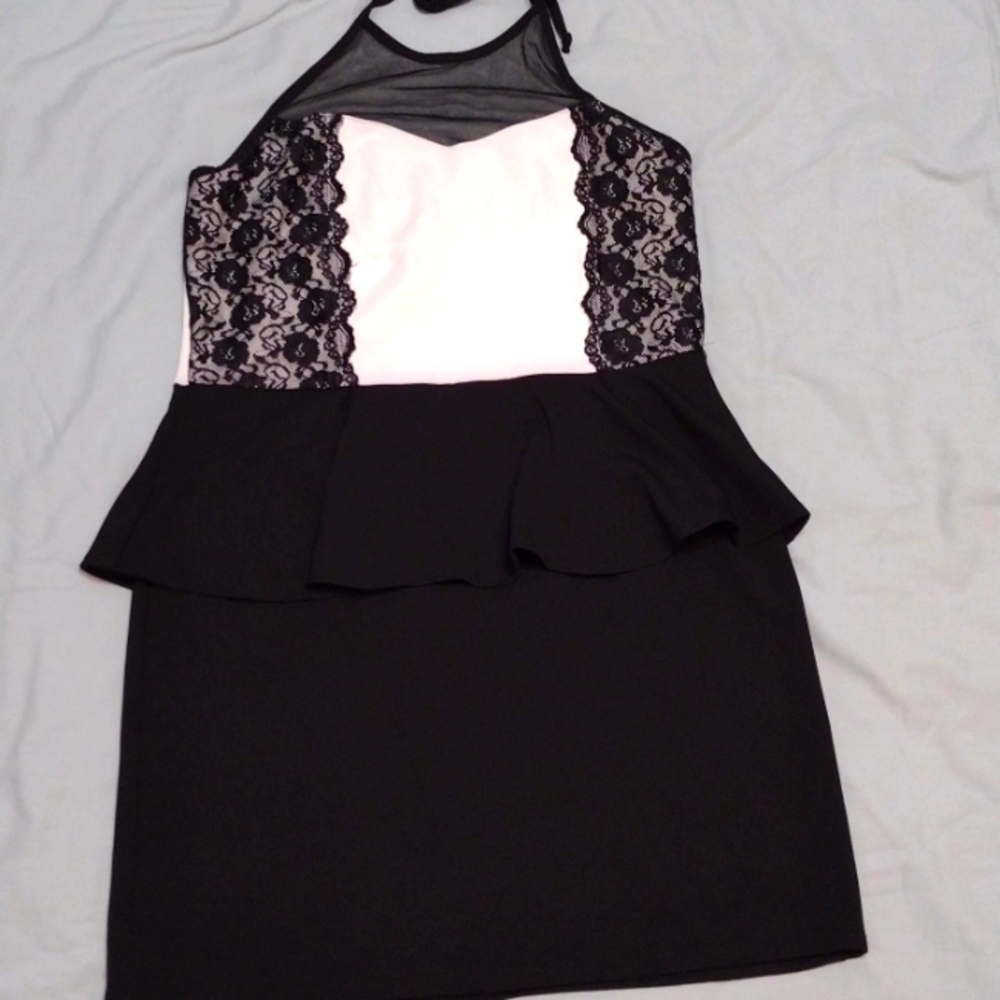 Black and white halter dress